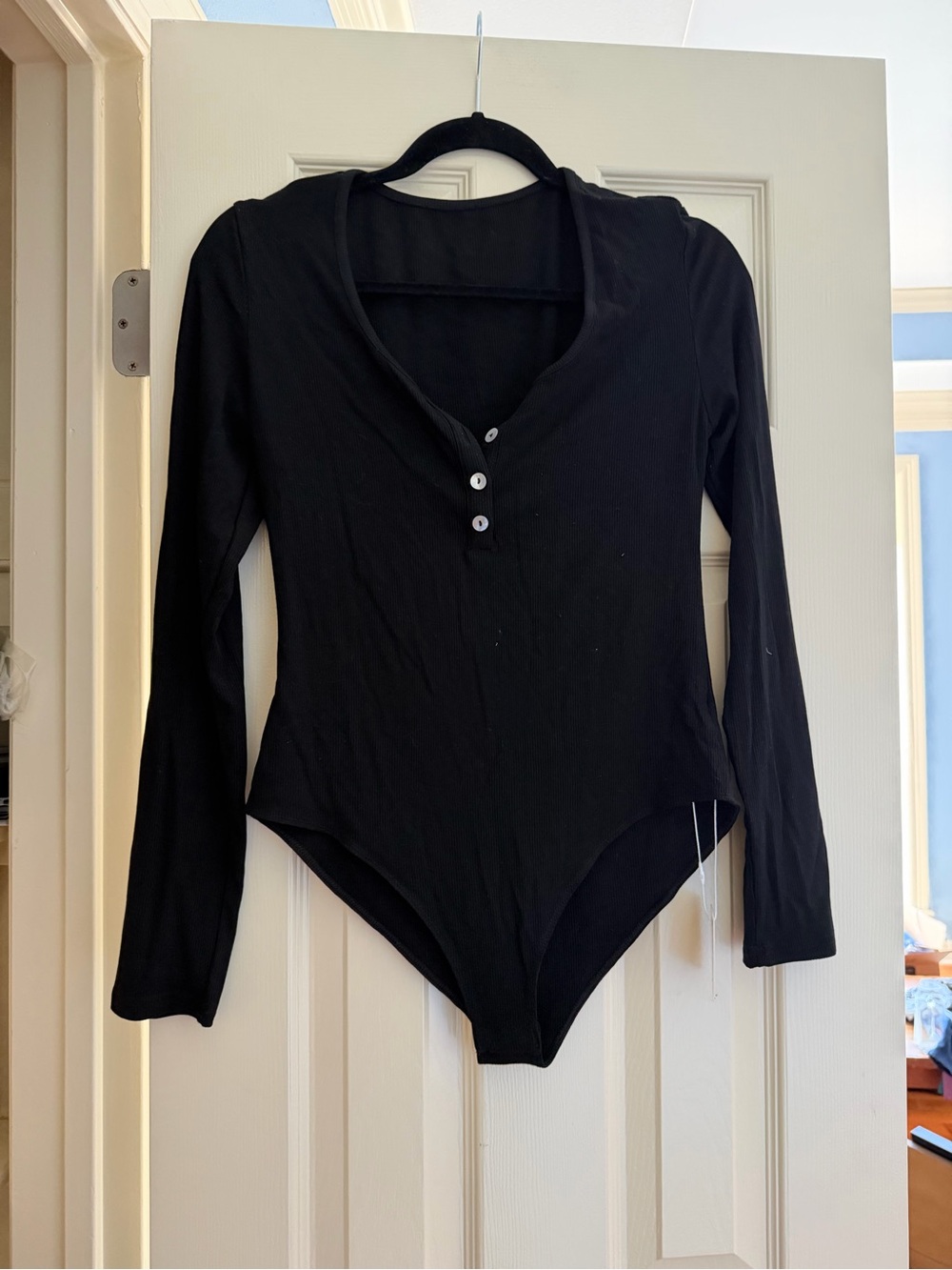 Mango Black Long-Sleeve Henley Bodysuit